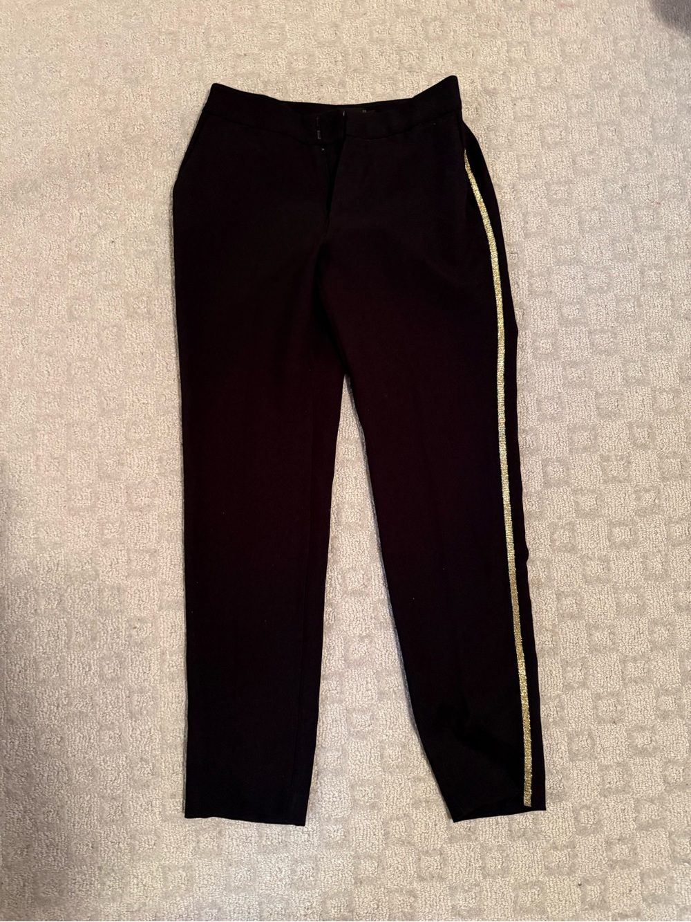Black Women's Slim Tapered Pants with Gold Side Stripe